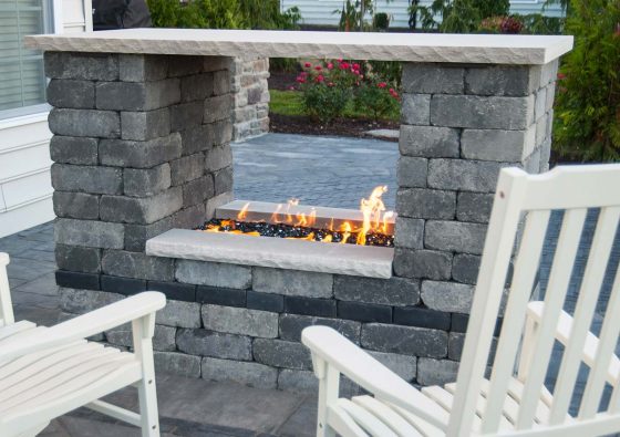 Outdoor fireplace made of stone pavers